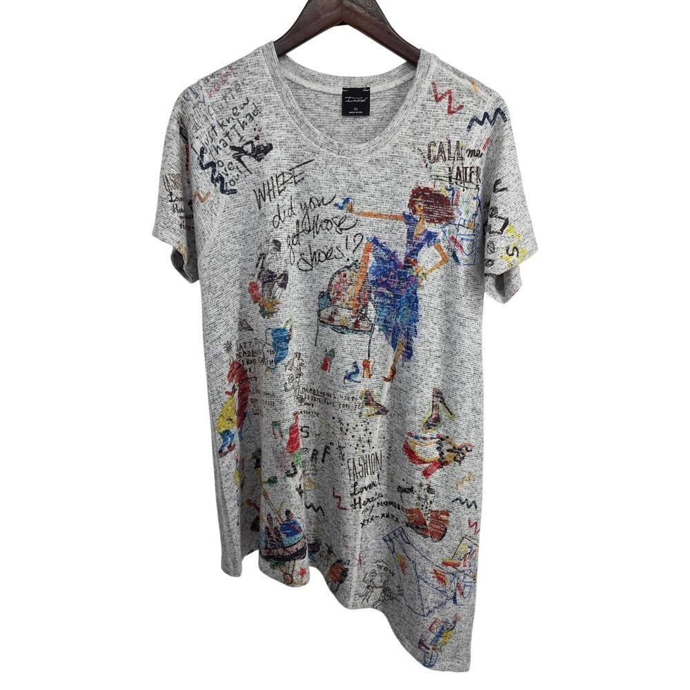 Inoah Art To Wear Asymmetrical Shoe Shopping Blouse Size XL